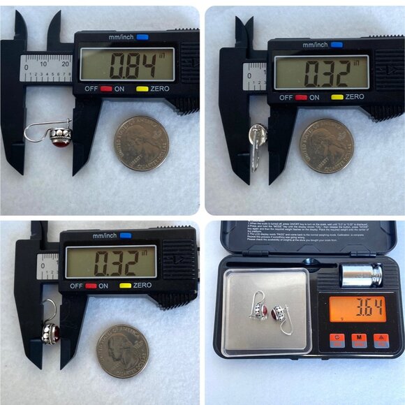 Sterling Silver 925 Oval Bezel Set Garnet Cabochon Dangle Drop Earrings - Picture 11 of 16